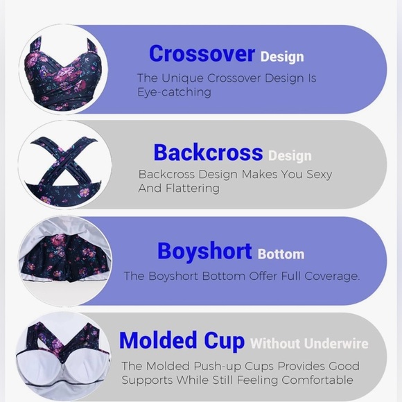 NWT Cocopear elegant crossover one piece Swimdress size Small - Picture 5 of 5